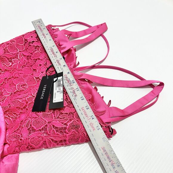 NWT Versace Runway Mini Dress IT 42 US 6 Pink Lace Trim Satin Silk $7,650 - Picture 14 of 16